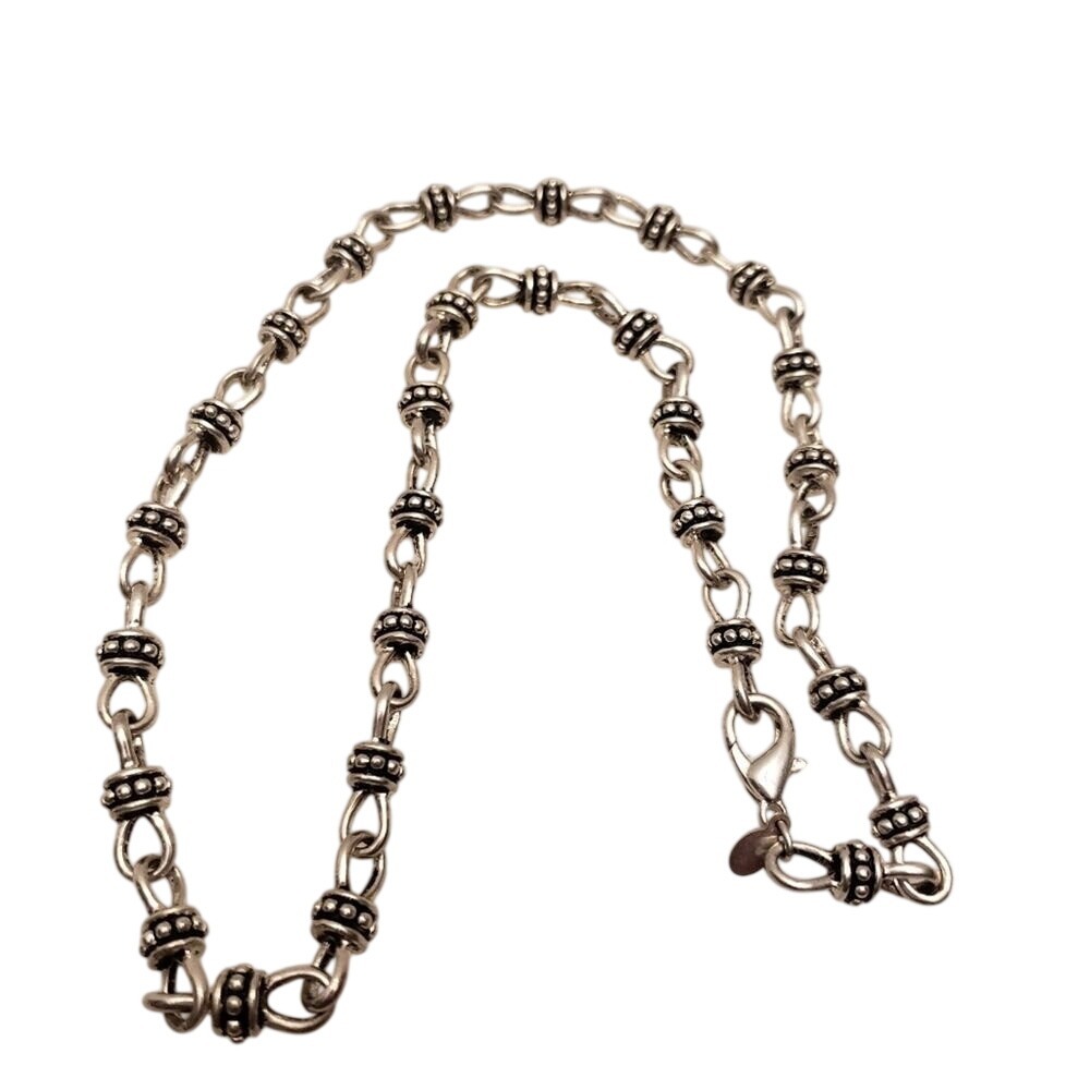 Silver Tone Beaded Station‎ Link Chain Necklace 18 Inch Oxidized Vintage Style
